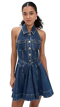 Self Portrait Women's Denim Sleeveless Flared Mini Dress